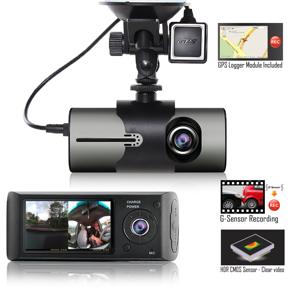 Indigi NEW XR300 Dashboard CAM DVR Recorder + 2.7" LCD + GPS Module + Front & In-Car Camera