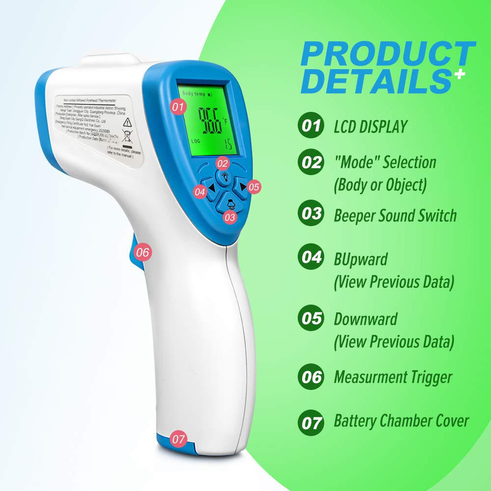 Indigi Portable IR Thermometer by IndigiÂ® Fever Indicator Color Coded Results