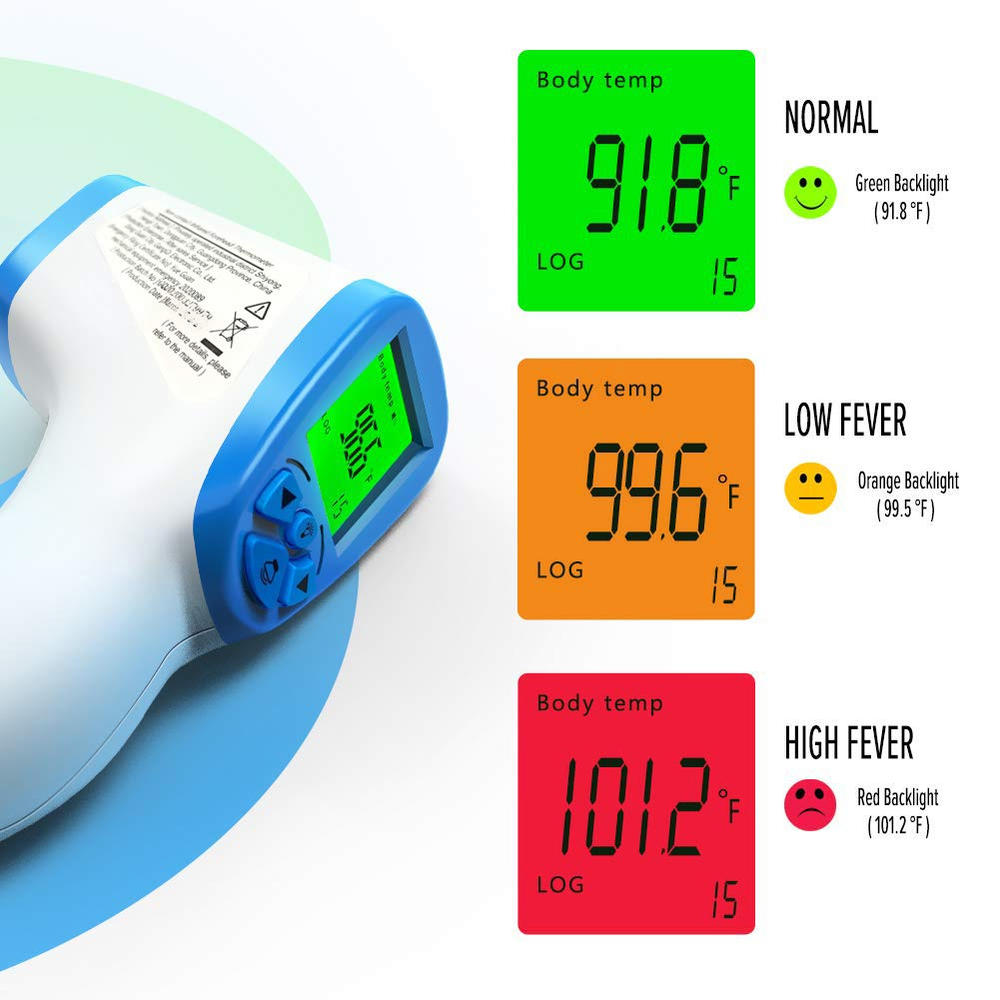 Indigi Contactless Digital Forehead Thermometer by Indigi - Portable Design - Instant Readouts - Color Coded Backlit LCD 