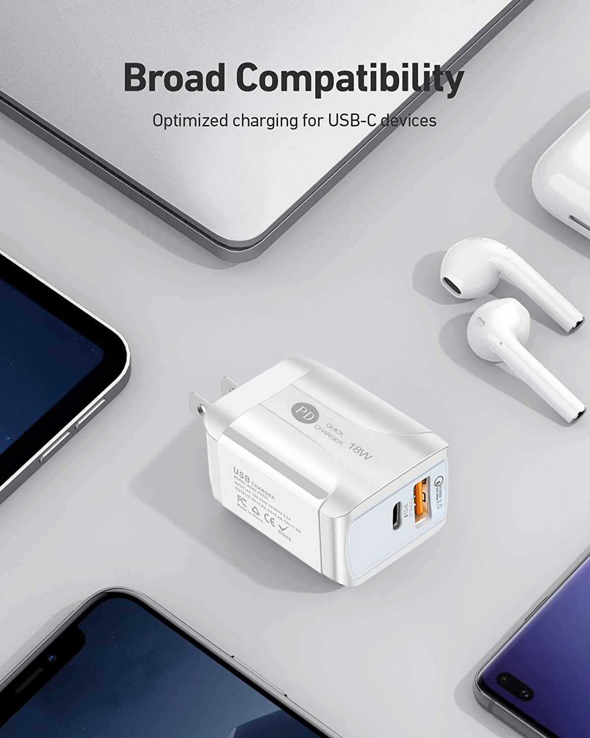 Indigi 18W Fast Charge USB Brick (DualPort Power Delivery USB Type-C & USB-A) iPhone 12