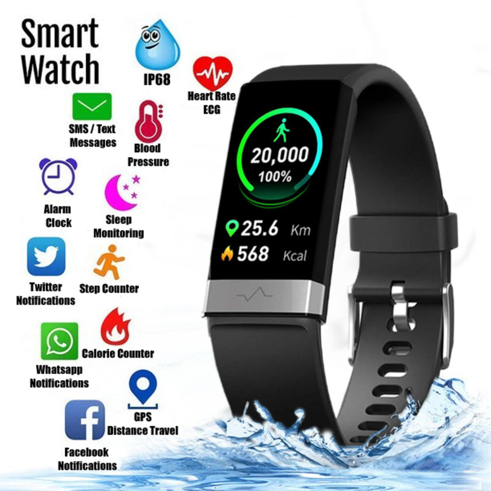 Indigi Universal Compatible TS1 Smartband Watch - Sport Design - 1.14inch Display - Pedometer , Heart Rate(BPM) & ECG Monitor