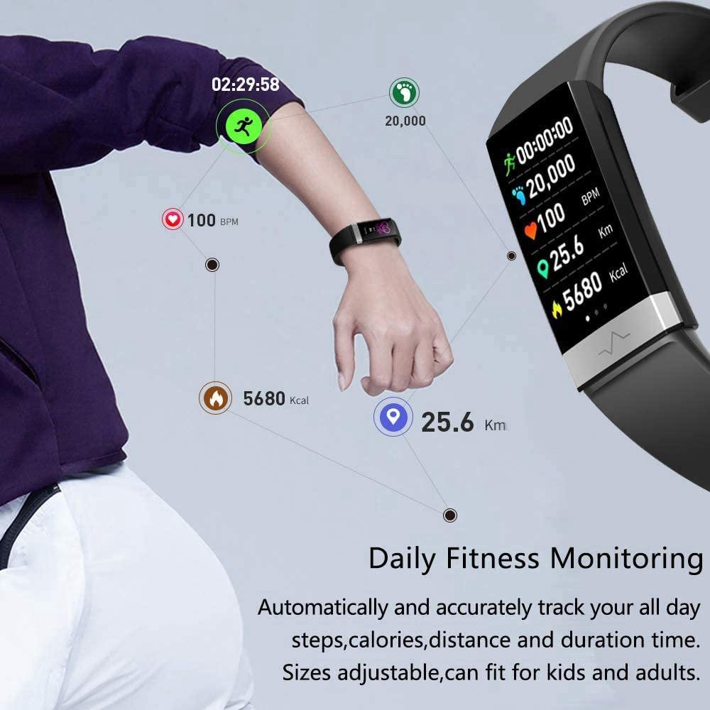 Indigi 1.14-inch Health Fitness Tracking SmartWatch - Heart Rate Monitor, Blood Pressure/Oxygen (SPO2), ECG, Sleep Monitor, and IP68