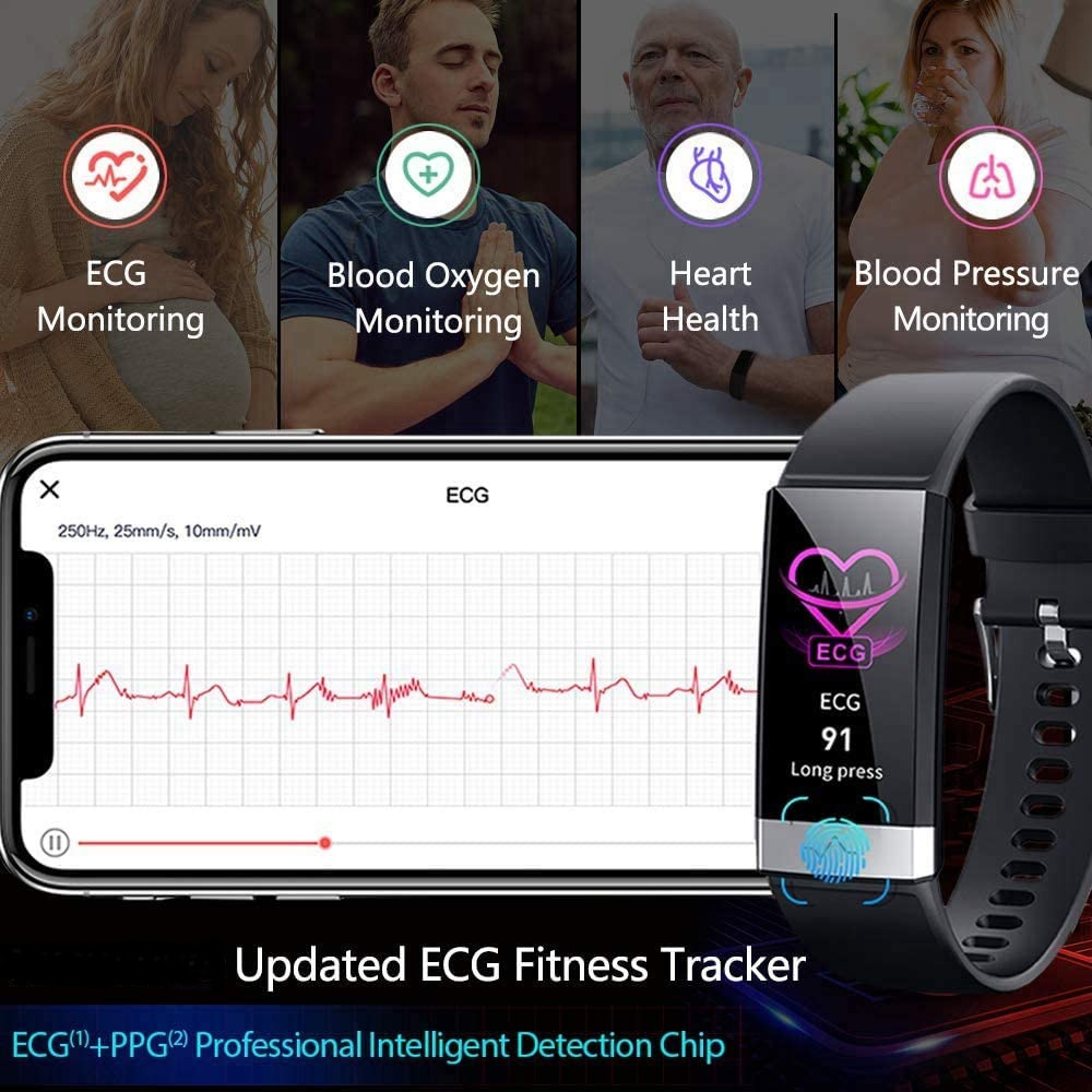 Indigi TS1 Fitness Band w/ Health Tracking (Heart Rate Monitor + Body Temp & Pressure + Pedometer) Call/SMS Alerts 