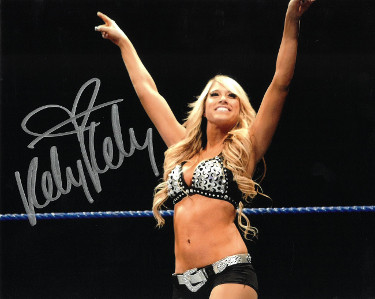Athlon Sports Kelly Kelly signed WWE ECW Diva 8x10 Photo (Barbie Blank/black outfit)