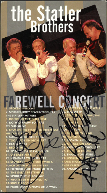 Athlon Sports The Statler Brothers signed 2003 Farewell Concert VHS Music Video Cover w/ Tape 4-sig-Phil Balsley/Jimmy Fortune/Don/Harry Reid