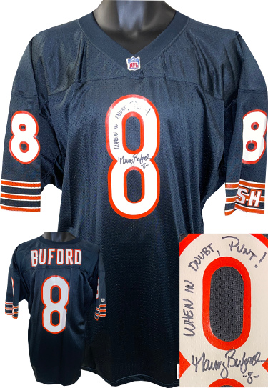 Athlon Sports Maury Buford signed Official Wilson NFL Authentic Onfield Jersey- Beckett Review- Navy/Chicago Bears #8- Size 44