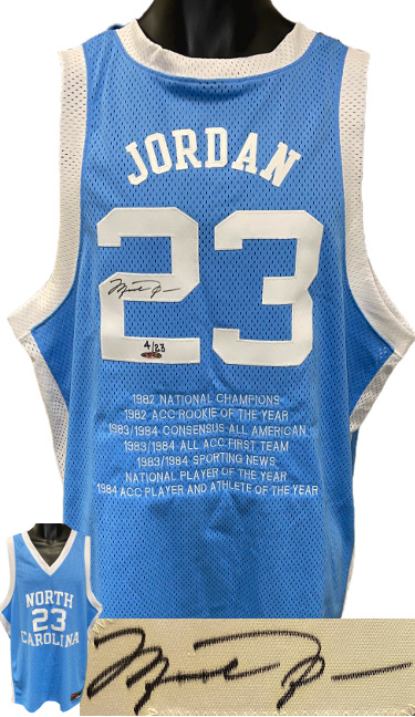 Athlon Sports Michael Jordan signed North Carolina Tar Heels Nike Lt Blue Authentic Stat Jersey 4/23- Upper Deck Hologram  (Size 46)
