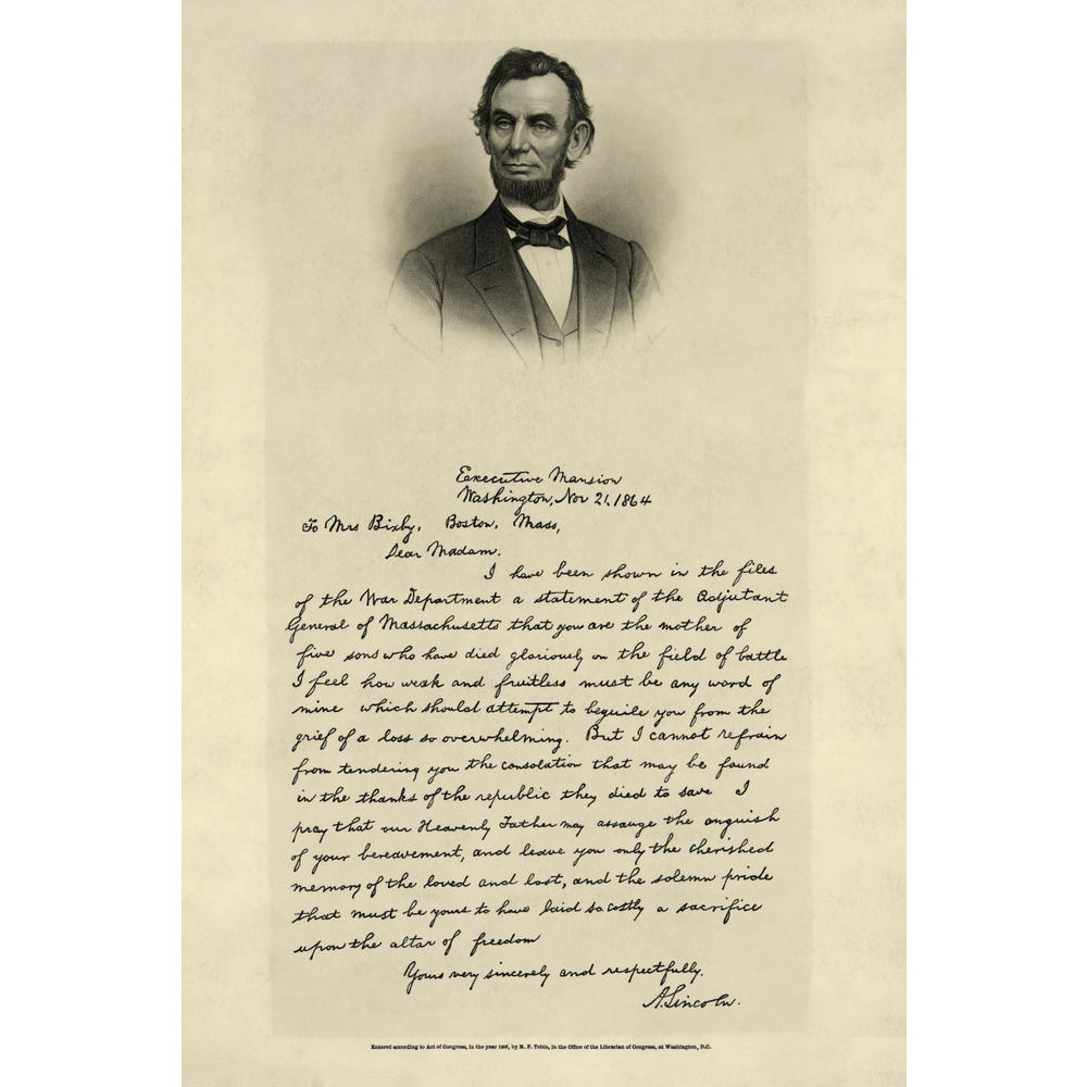 Canvas Print 12x18: Letter From Abraham Lincoln To Mrs. Bixby, With Bust-Length... by ClassicPix.com