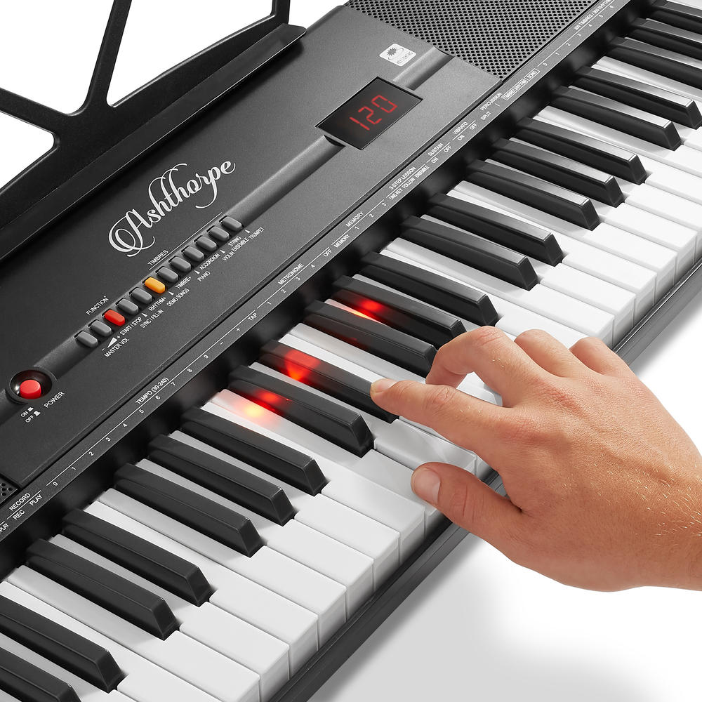 Ashthorpe 61-Key Digital Electronic Keyboard with Light Up Keys, Stand and Stool
