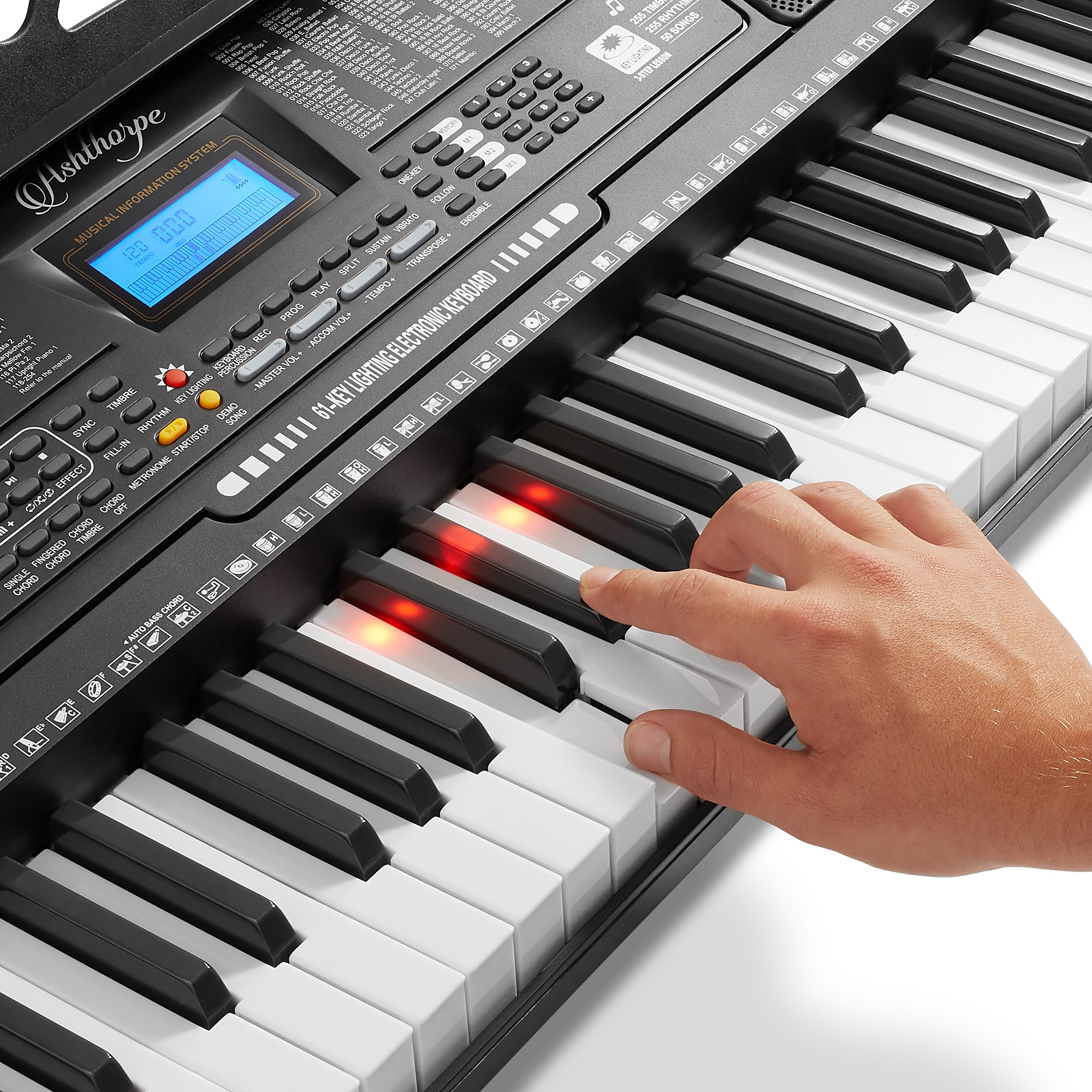 Ashthorpe 61-Key Digital Keyboard with Light Up Keys - Electronic Piano Beginner Kit