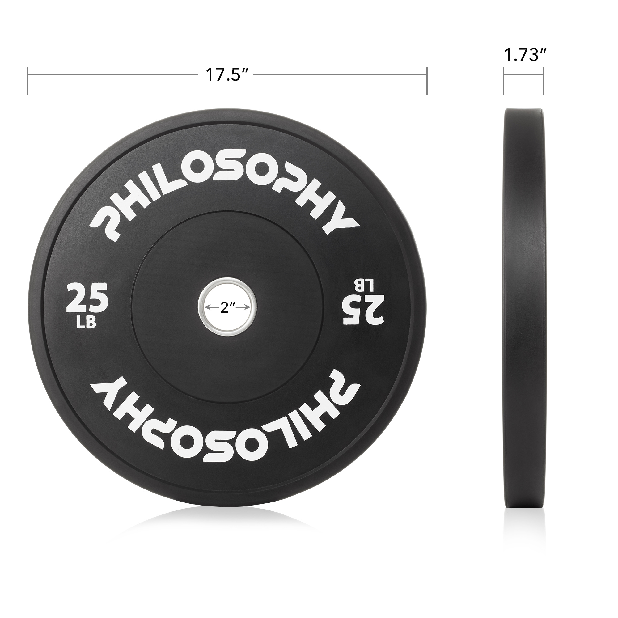 Philosophy Gym Set of 2 Olympic 2-Inch Rubber Bumper Plates (25 LB each) Black