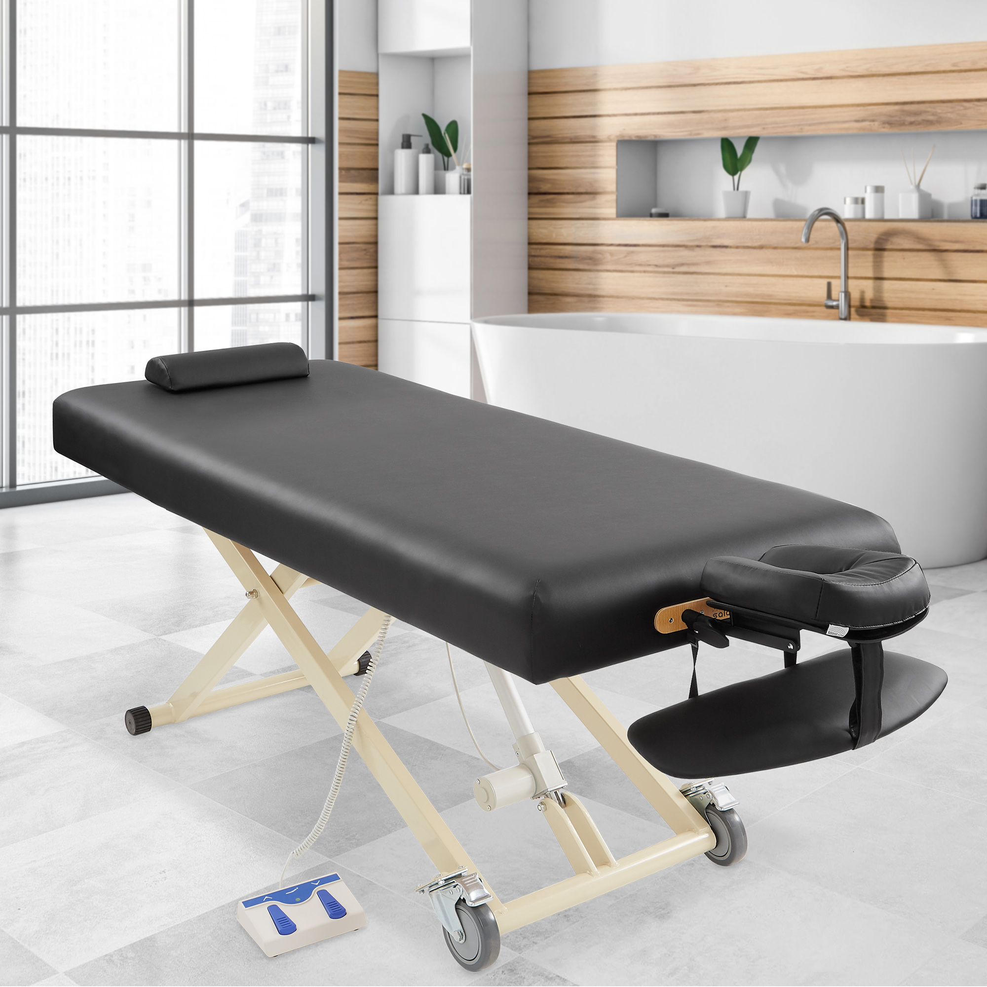 Saloniture Professional Electric Lift Massage Table with Headrest, Face Cradle and Bolster