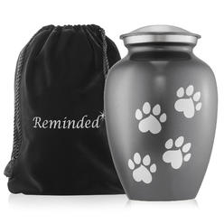 Reminded Pet Urn for Dog & Cat Ashes - Cremation Memorial Small Gray Urn to 35 lbs