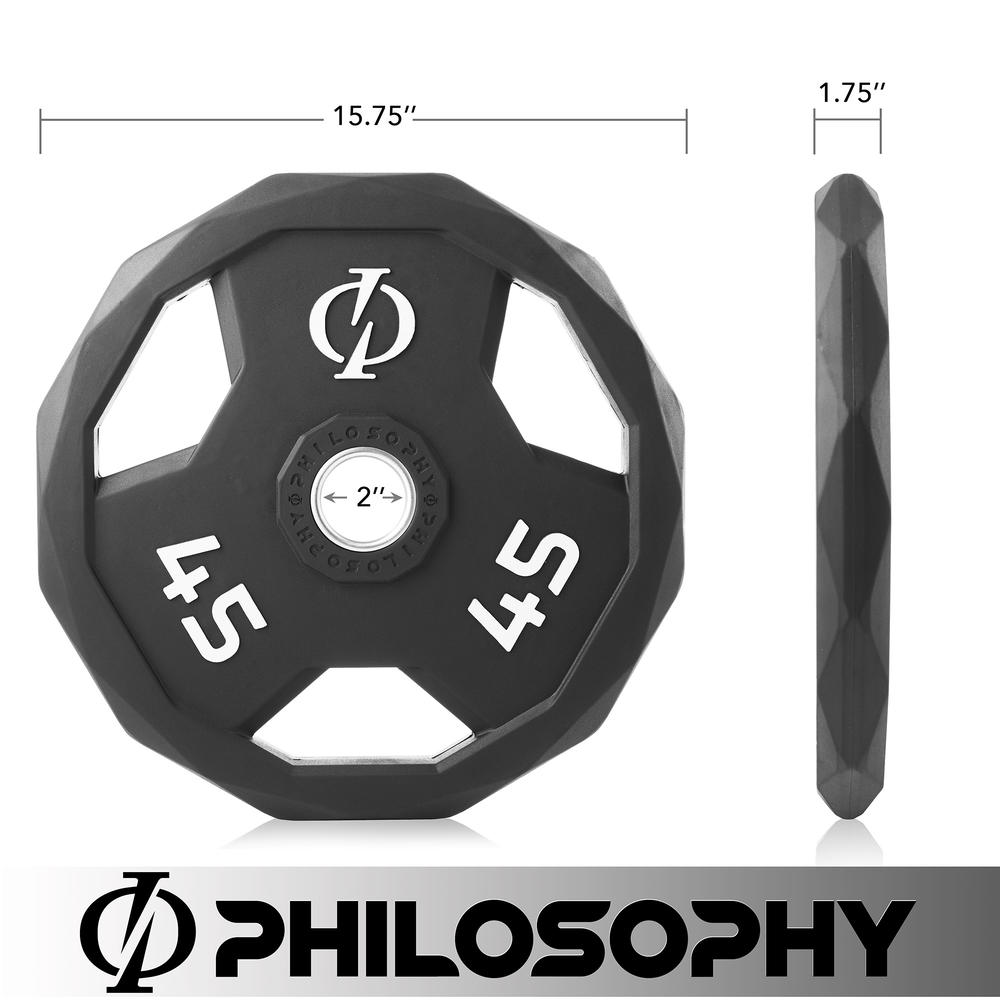 Philosophy Gym Set of 2 Rubber Coated 2-inch Olympic Grip Weight Plates (45 LB each)