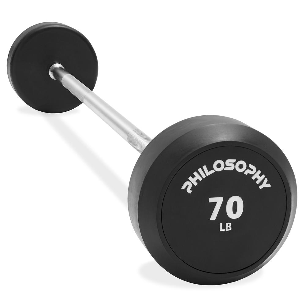 Philosophy Gym Rubber Fixed Barbell, Pre-Loaded Weight Straight Bar for Weightlifting