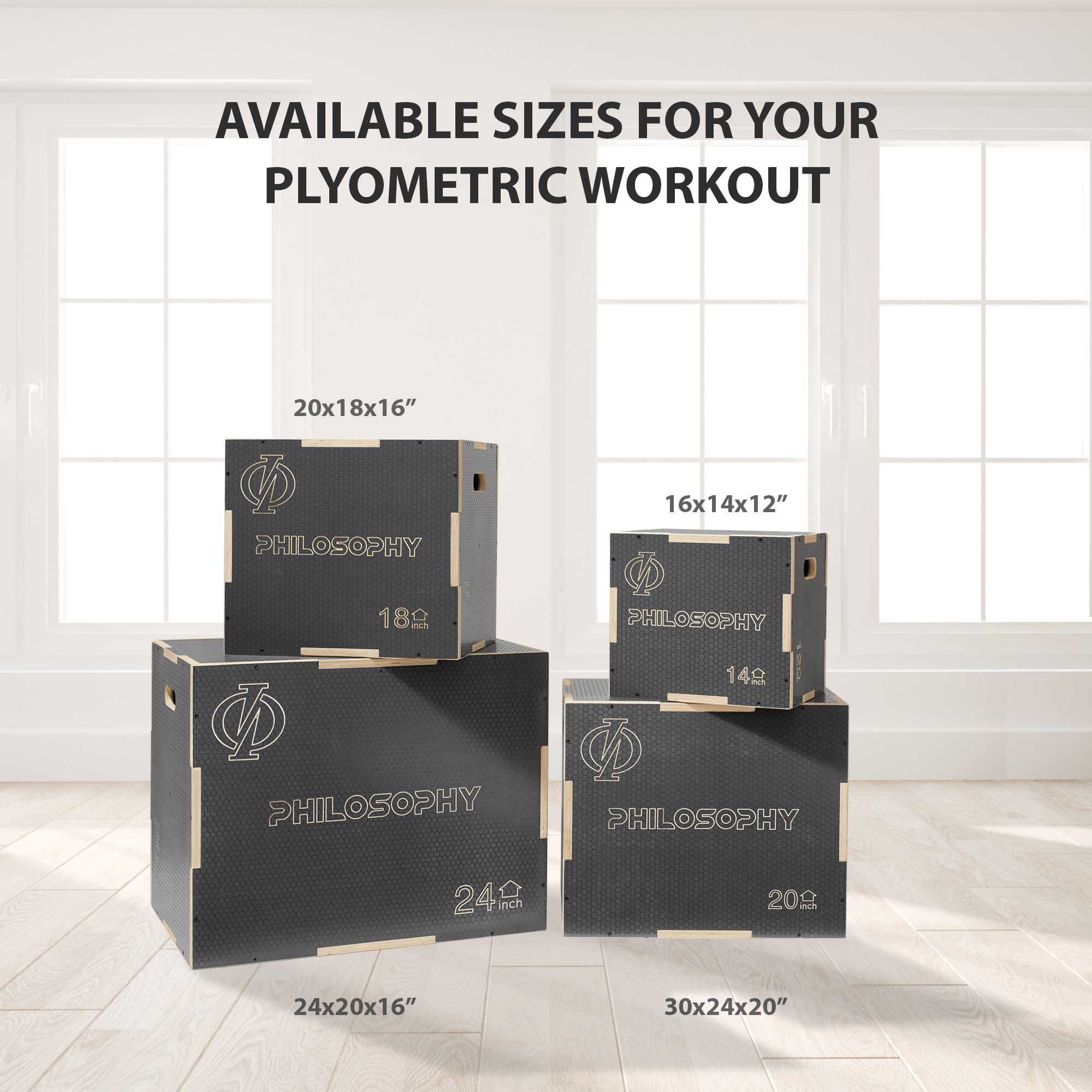 Philosophy Gym 3 in 1 Non-Slip Plyo Box, 16" x 14" x 12", Gray, Jump Box for Training