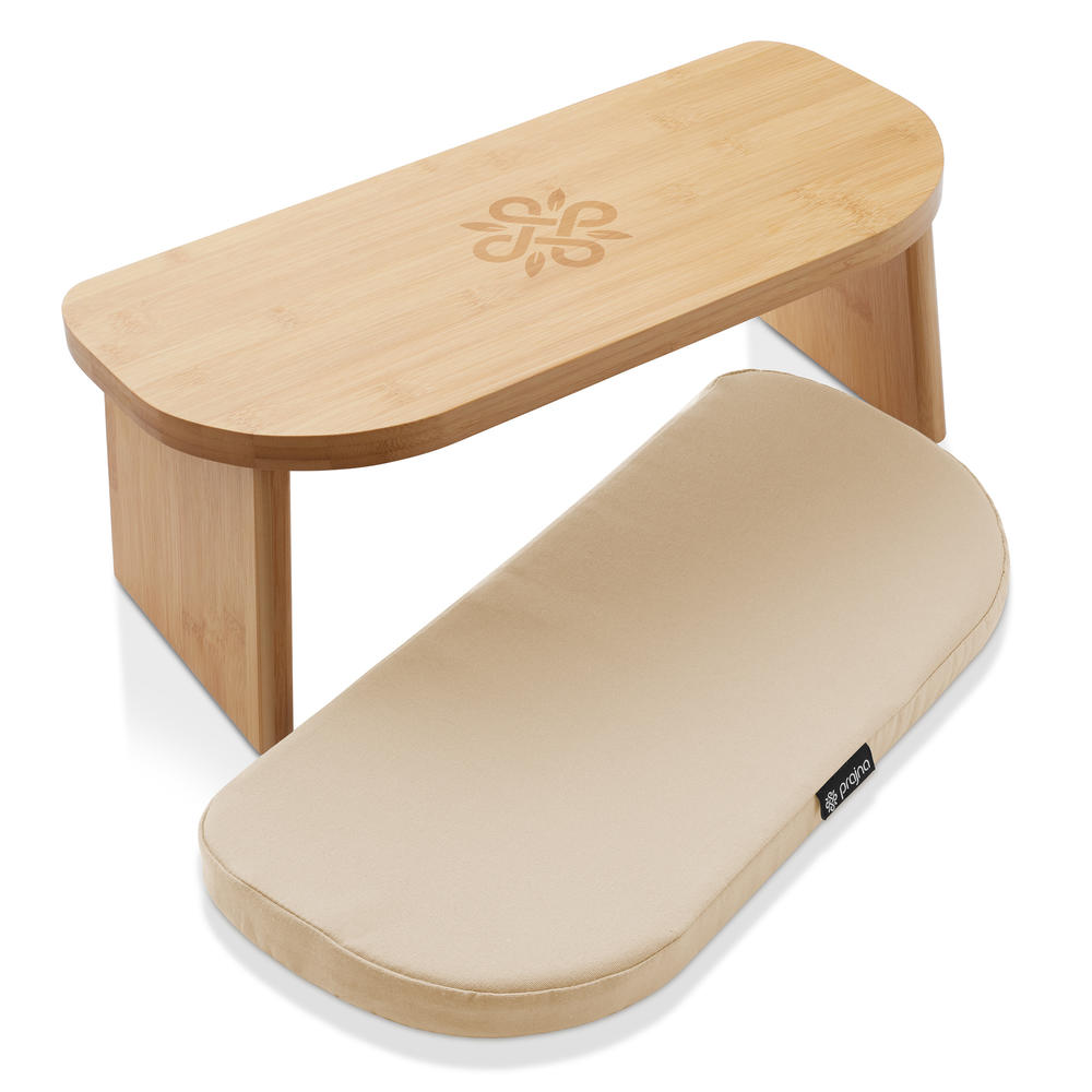Prajna Bamboo Meditation Bench - Folding Yoga Stool with Cushion and Carry Bag