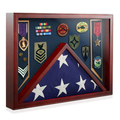 Reminded Military Shadow Box Display Case for Burial Flag, Medals - Navy Blue Velvet