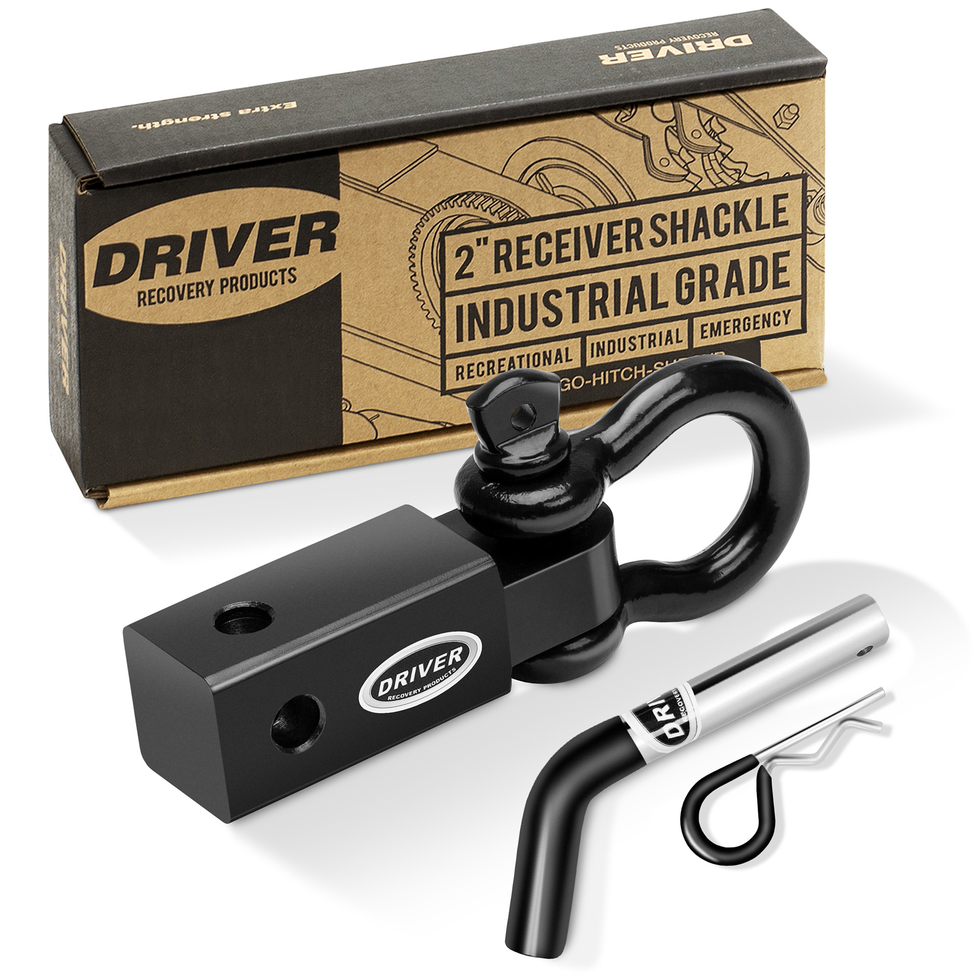 Driver Recovery Products 2" Trailer Hitch Receiver with 5/8" Hitch Pin and 3/4" D Ring Bow Shackle