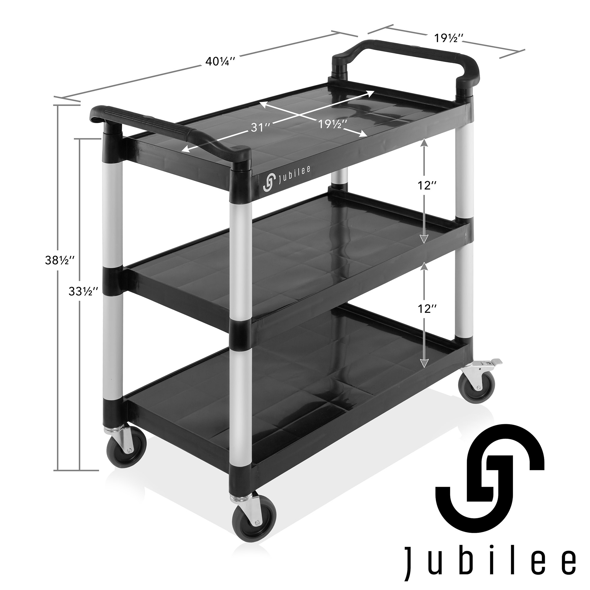 Jubilee 3-Tier Heavy-Duty Rolling Utility Service Cart with Wheels, 40.25" x 38.5"