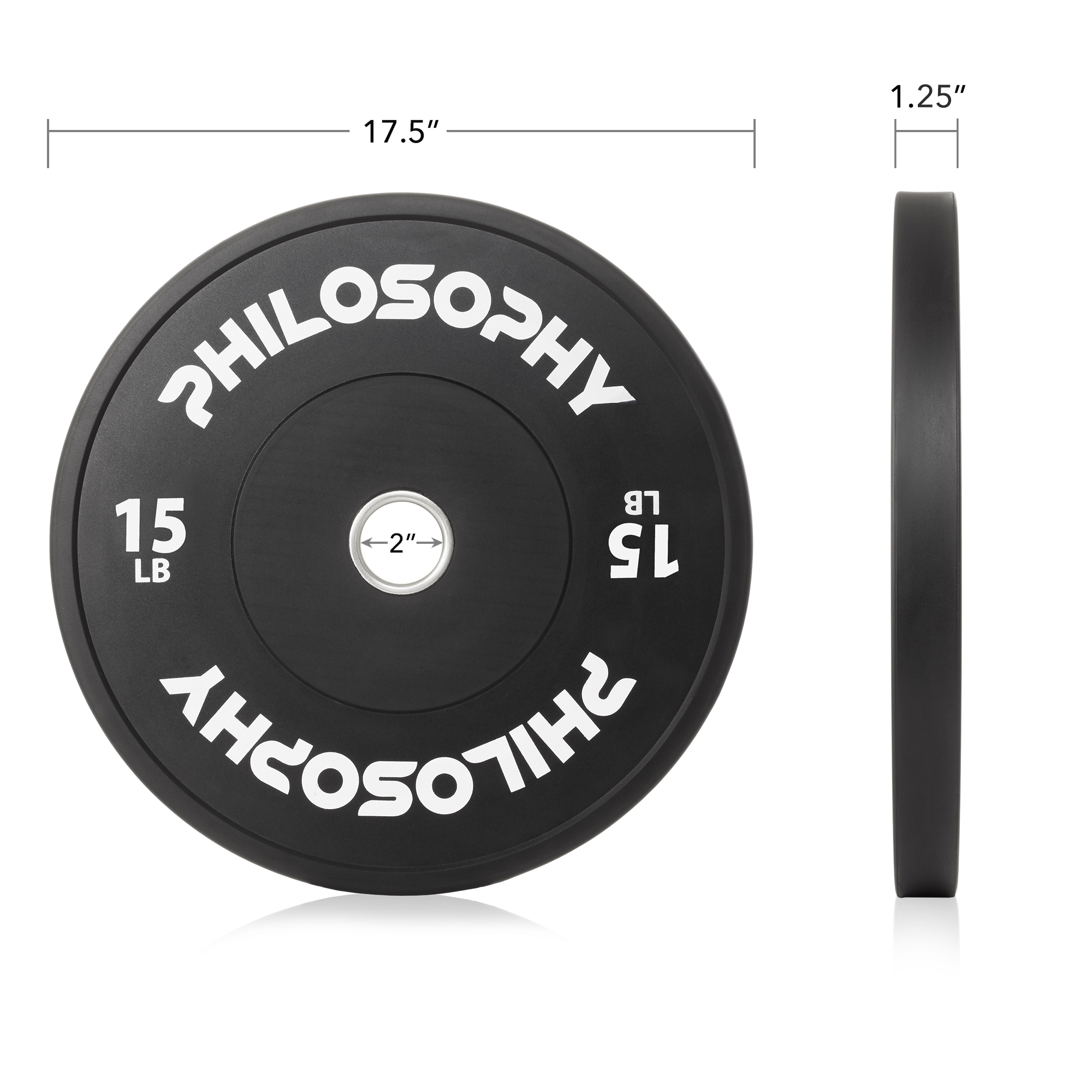 Philosophy Gym Set of 2 Olympic 2-Inch Rubber Bumper Plates (15 LB each) Black