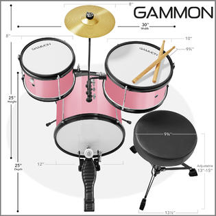 Gammon Percussion 842364145566 3-Piece Junior Drum Set Pink