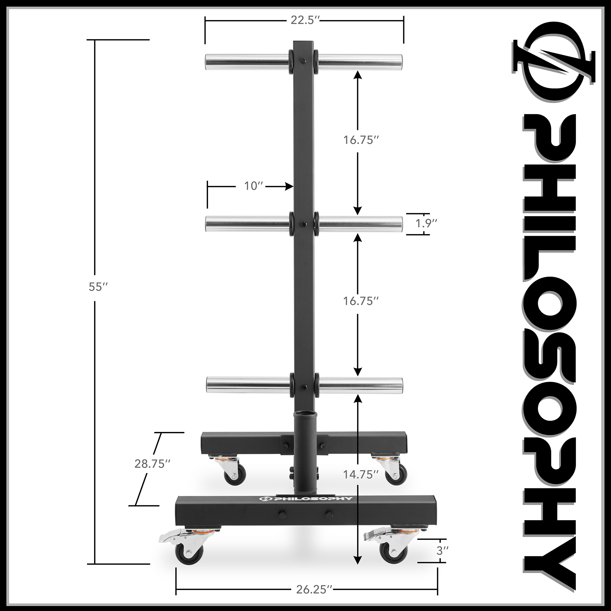Philosophy Gym Rolling Olympic / Bumper Weight Plate Tree, Commercial Vertical Storage Rack
