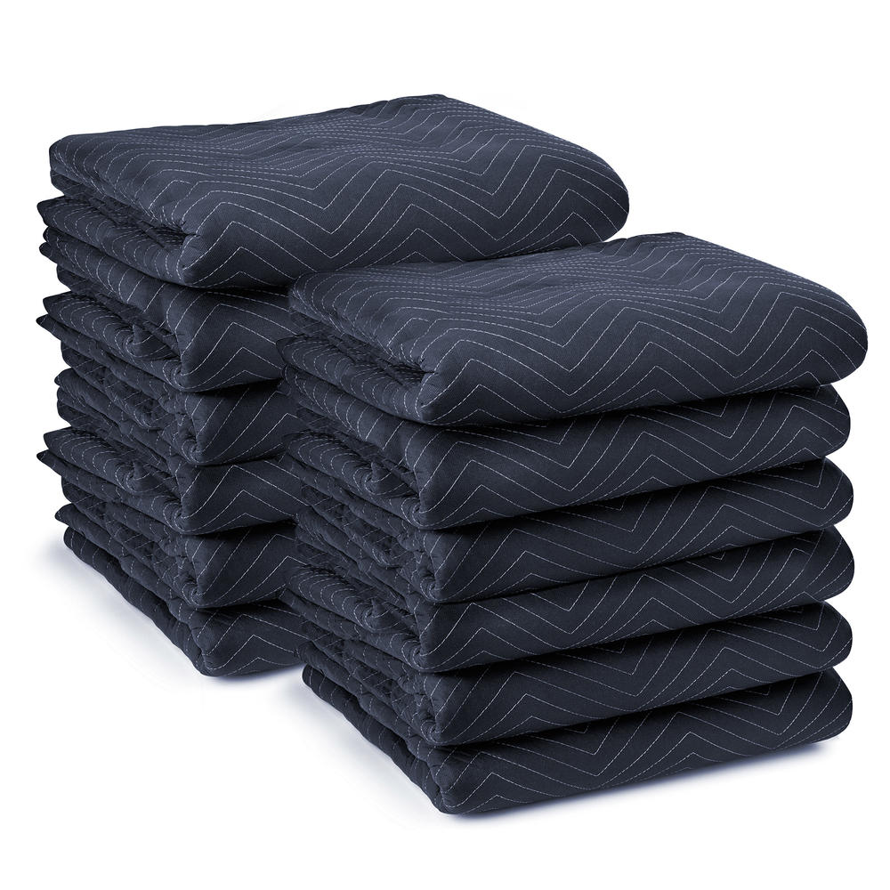 Sure-Max 12 Moving Blankets Furniture Pads - Pro Economy - 80" x 72" Navy Blue and Black
