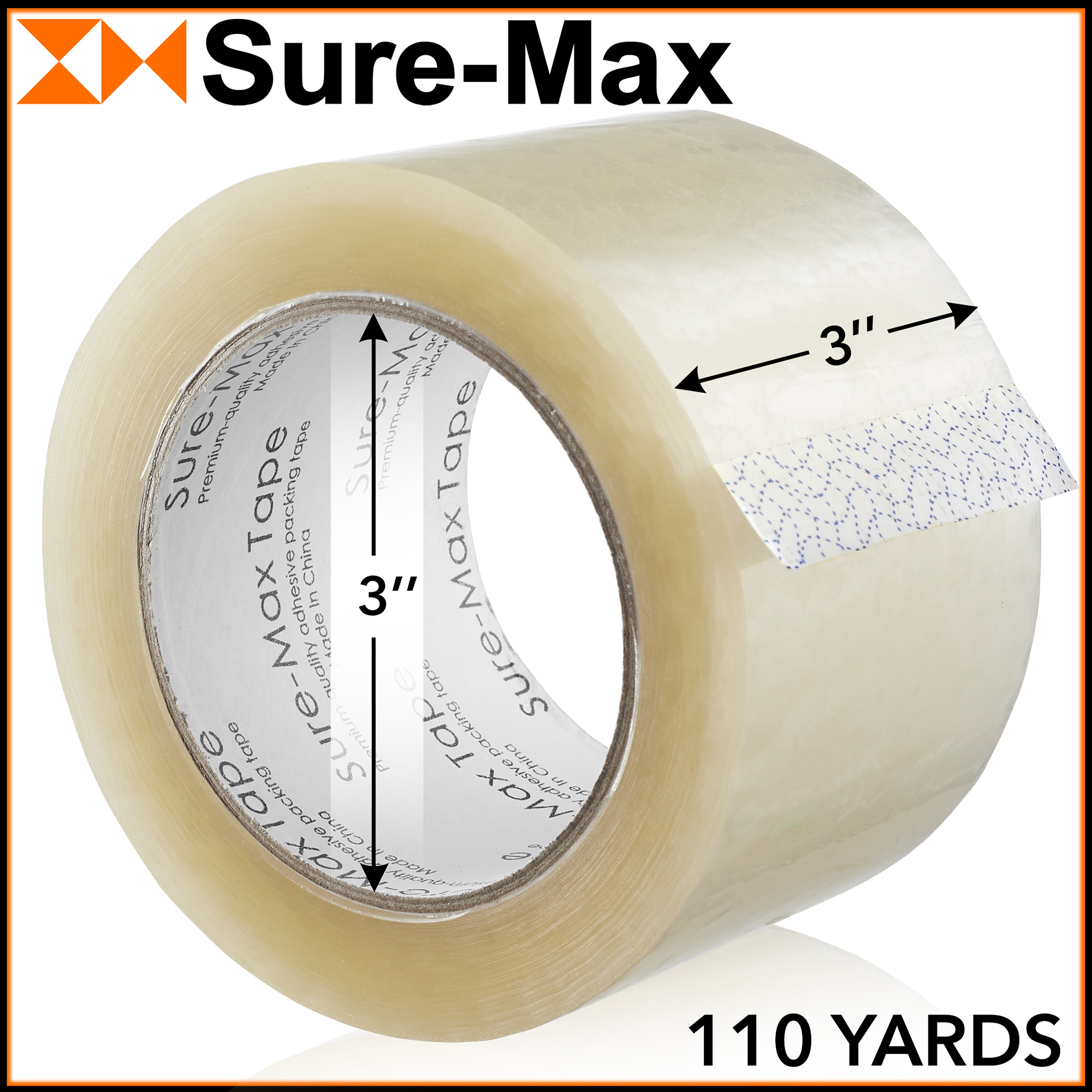 Sure-Max 48 Rolls 3" Extra-Wide Clear Shipping Packing Moving Tape 110 yds/330' ea - 2mil