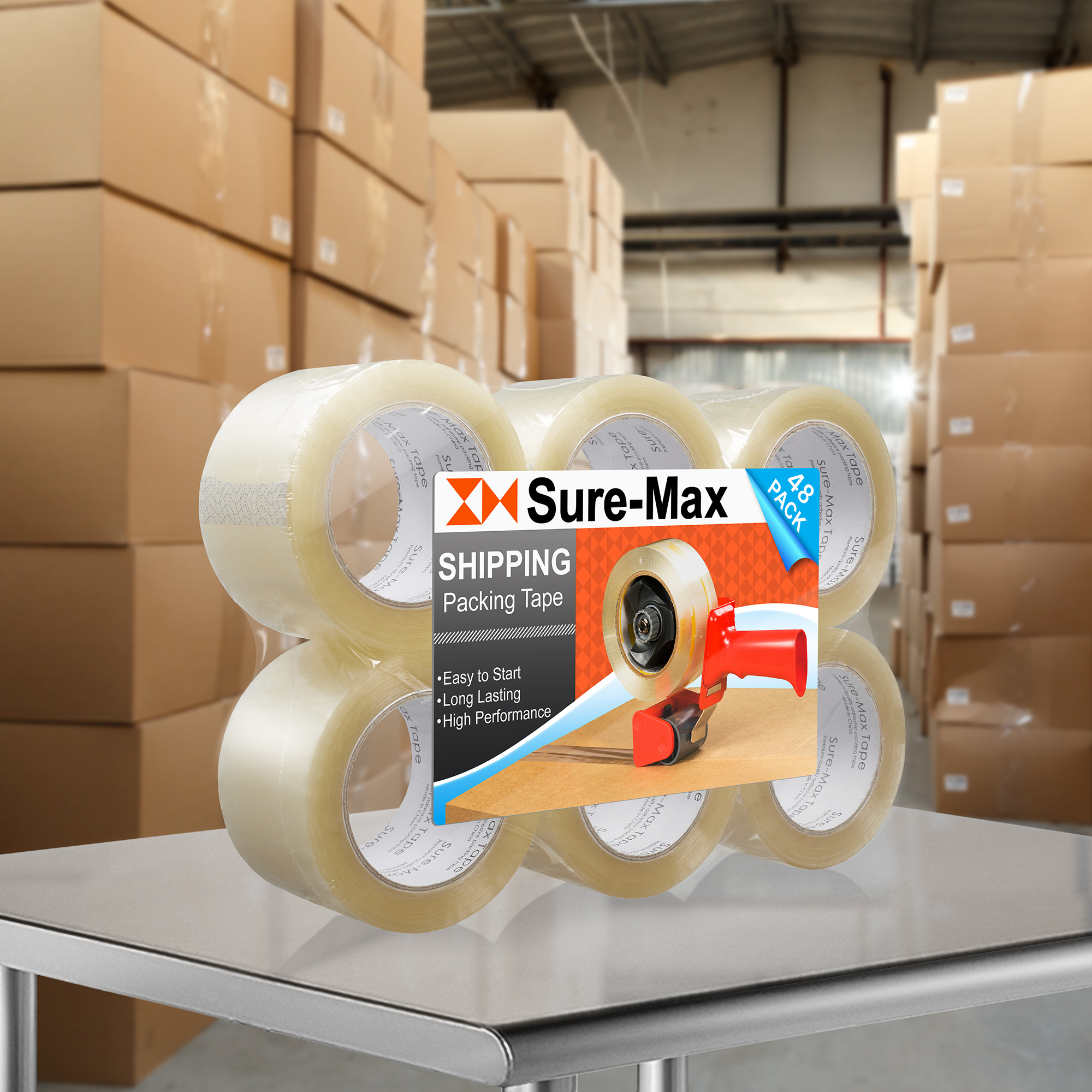 Sure-Max 48 Rolls 3" Extra-Wide Clear Shipping Packing Moving Tape 110 yds/330' ea - 2mil