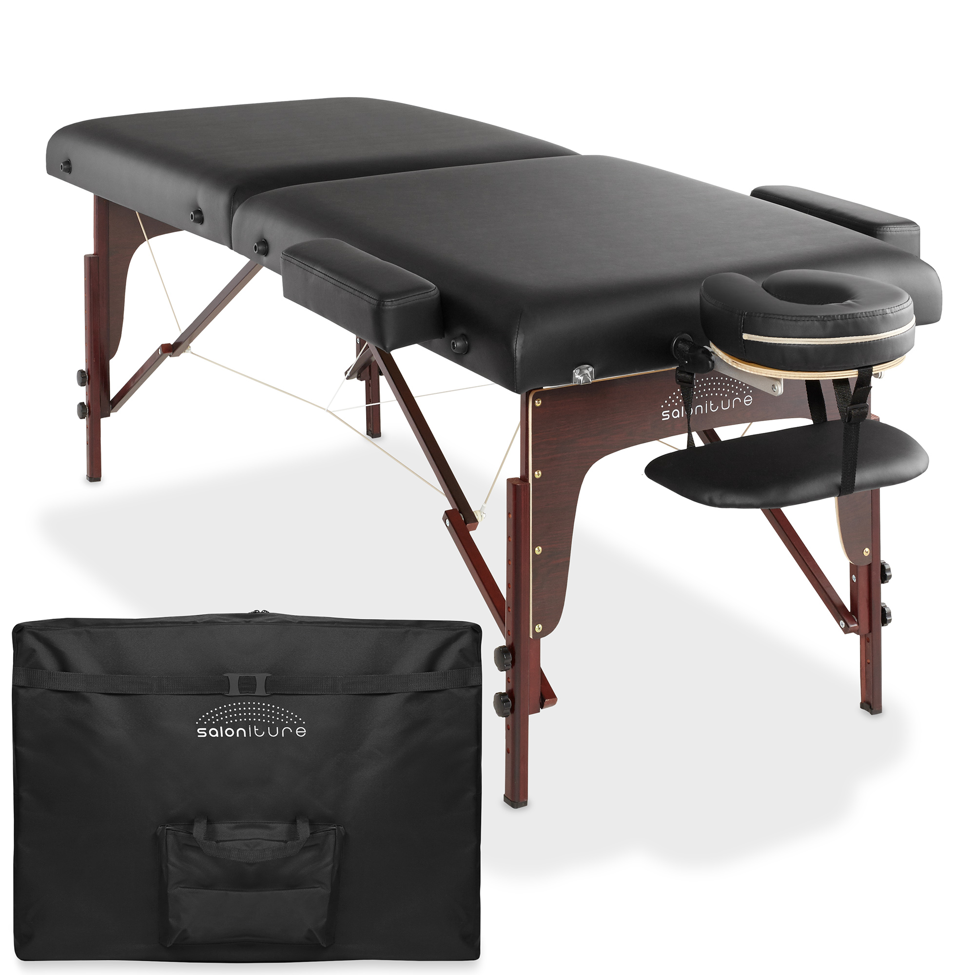 Saloniture Portable Reiki Massage Table with Memory Foam Tilt Backrest Carrying Case, Black