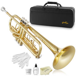 Ashthorpe Bb Standard Trumpet with Gold Lacquer Finish, Brass Band Instrument with Case