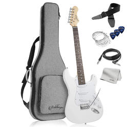 Ashthorpe 39" Full-Size Electric Guitar Beginner Kit (White-White) w/ Bag, Accessories