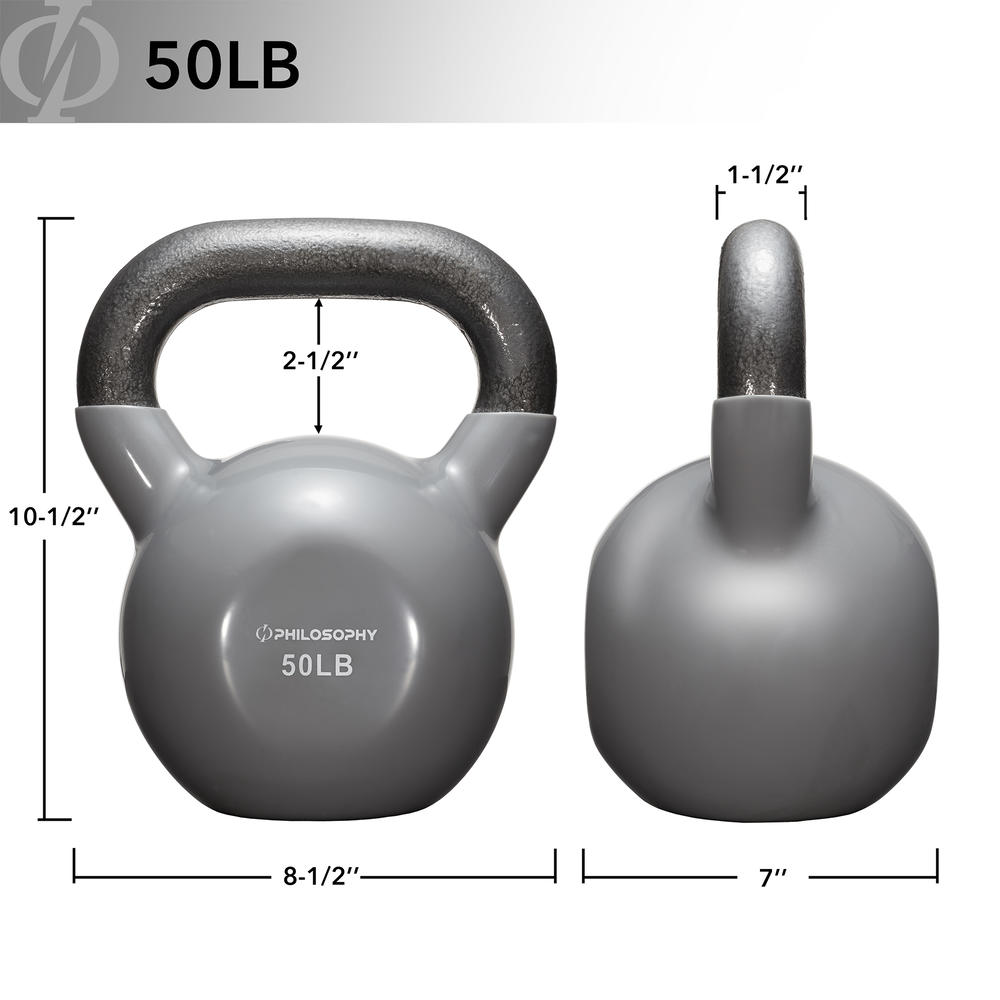 Philosophy Gym 50 lb Vinyl Coated Cast Iron Kettlebell, 50 Pound Weight