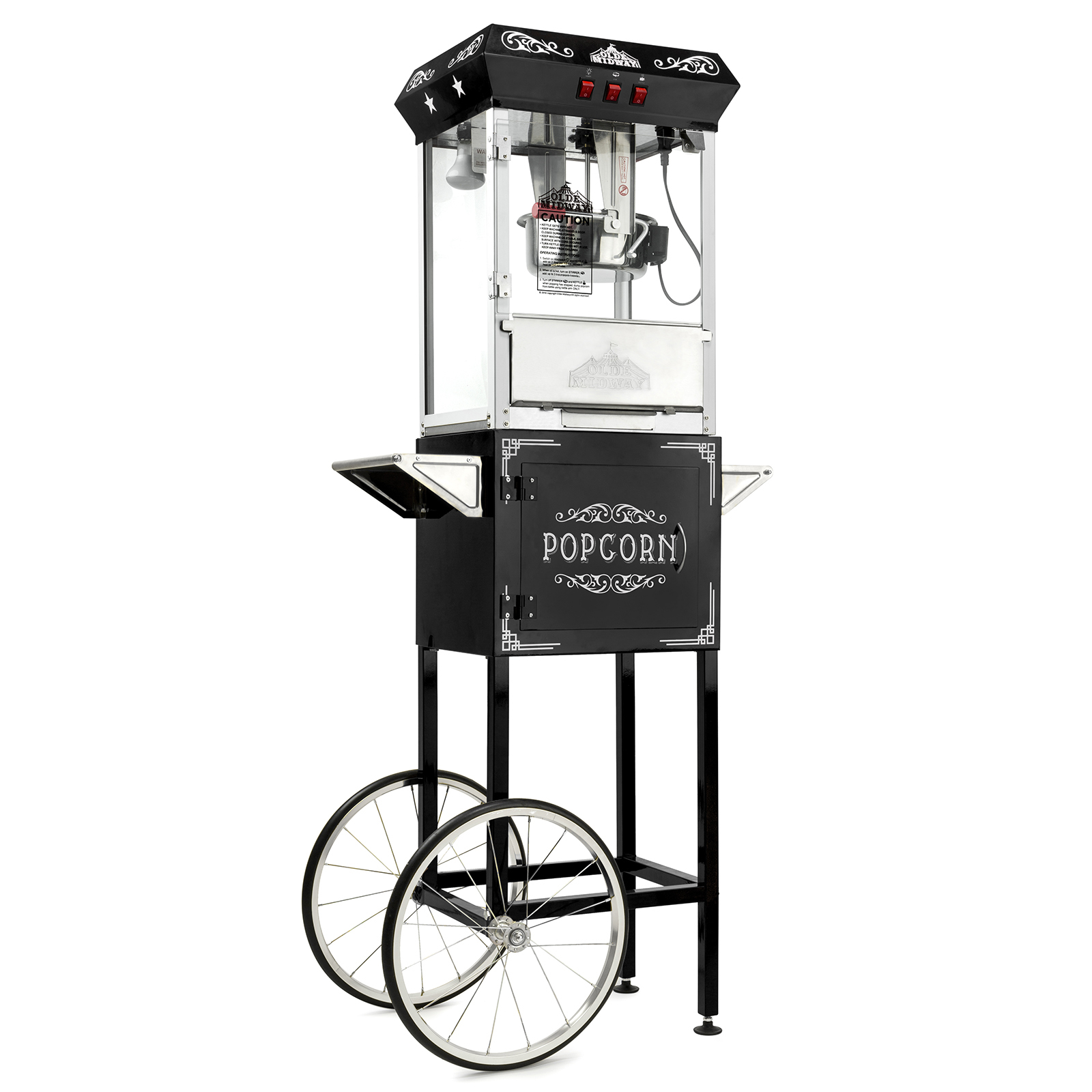 Olde Midway Vintage Style Popcorn Machine Maker Popper with Cart and 8-Ounce Kettle - Black