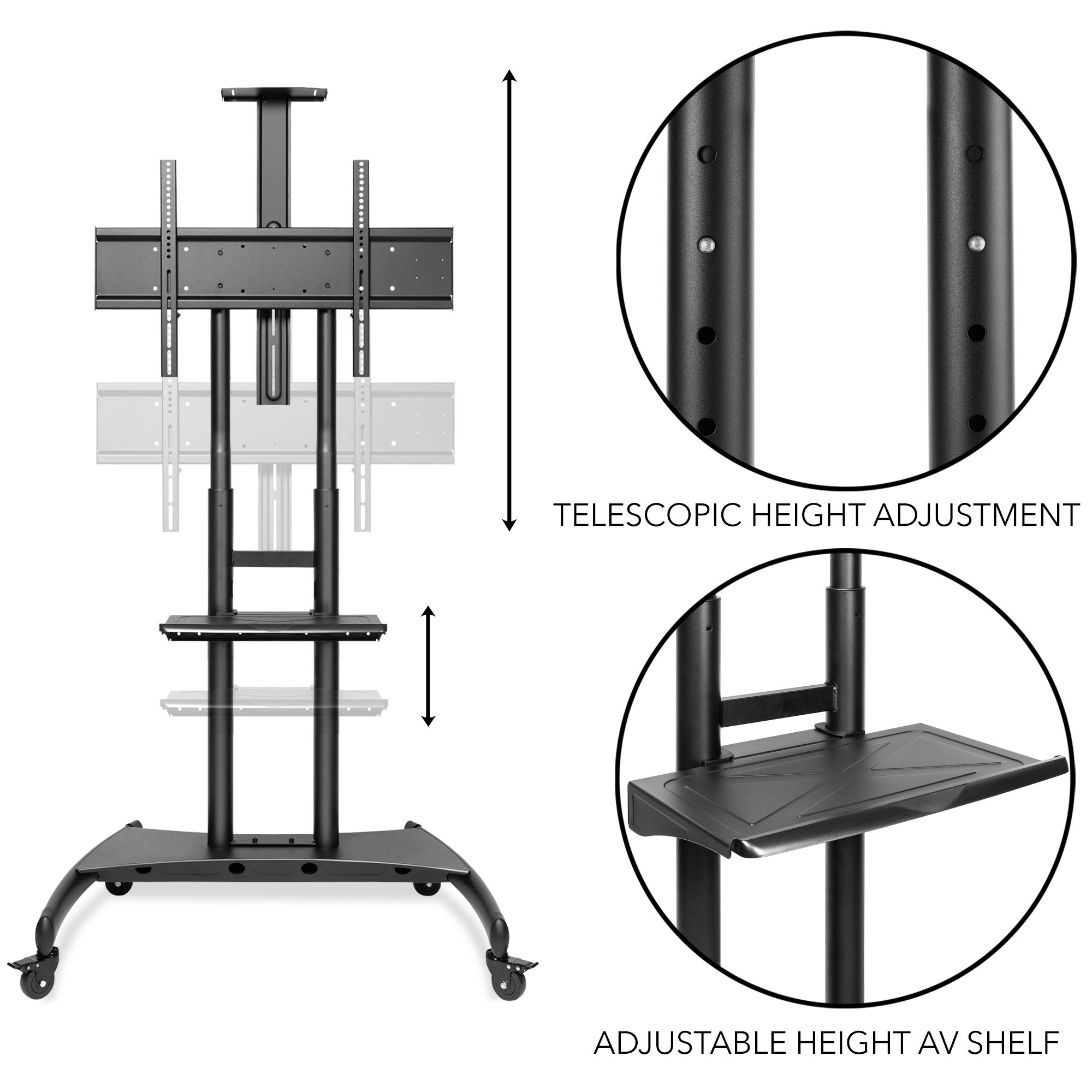 Mount Factory TV Stand Mobile Cart Mount Wheels for Flat Screen, LED, Plasma - fits 55" - 80"