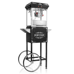 Olde Midway Vintage Style Popcorn Machine Maker Popper with Cart and 6-Ounce Kettle - Black