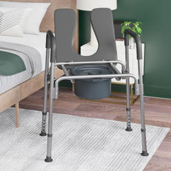 Emma and Oliver Height Adjustable Portable Heavy Duty Commode and Shower Chair in Gray