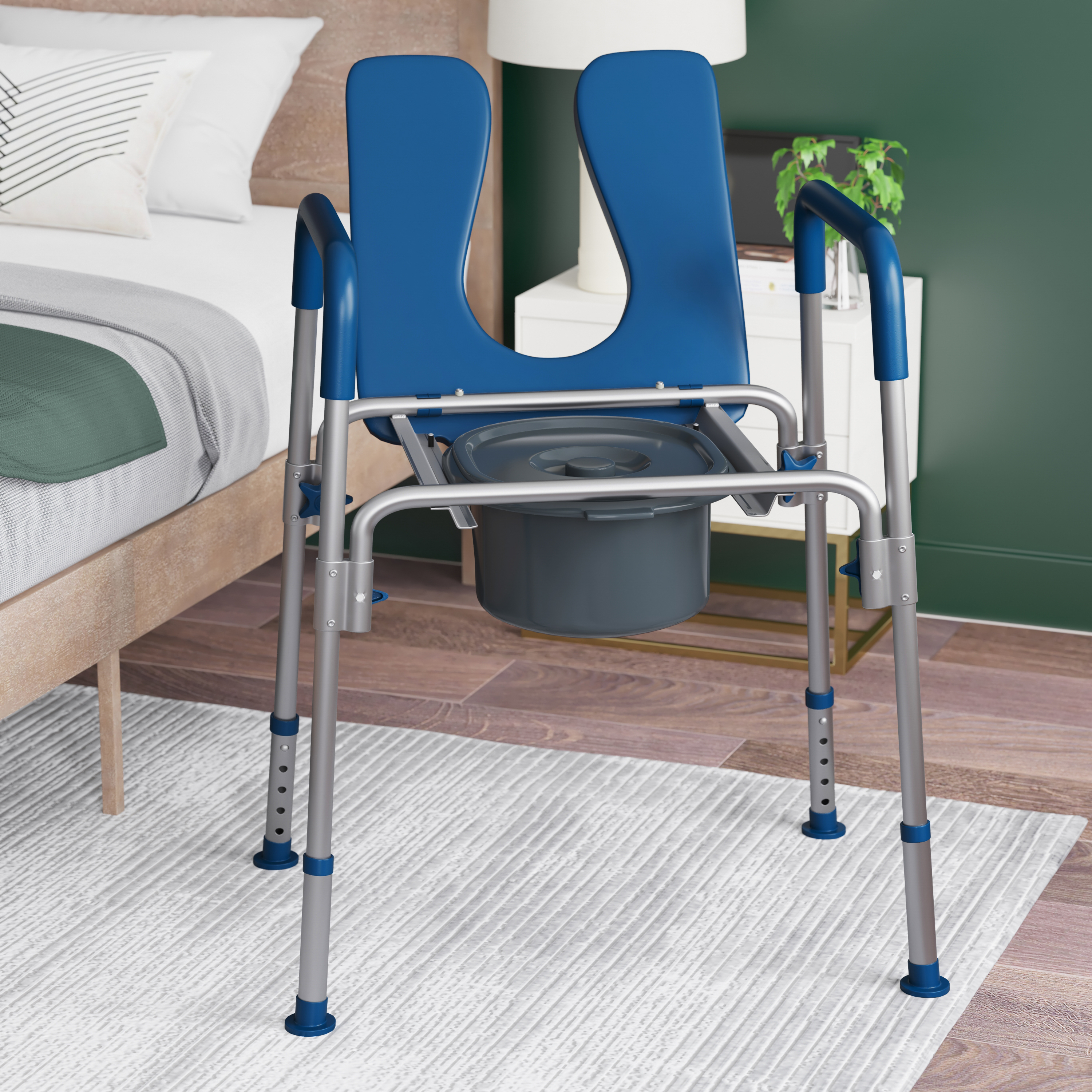 Emma and Oliver Height Adjustable Portable Heavy Duty Commode and Shower Chair in Blue