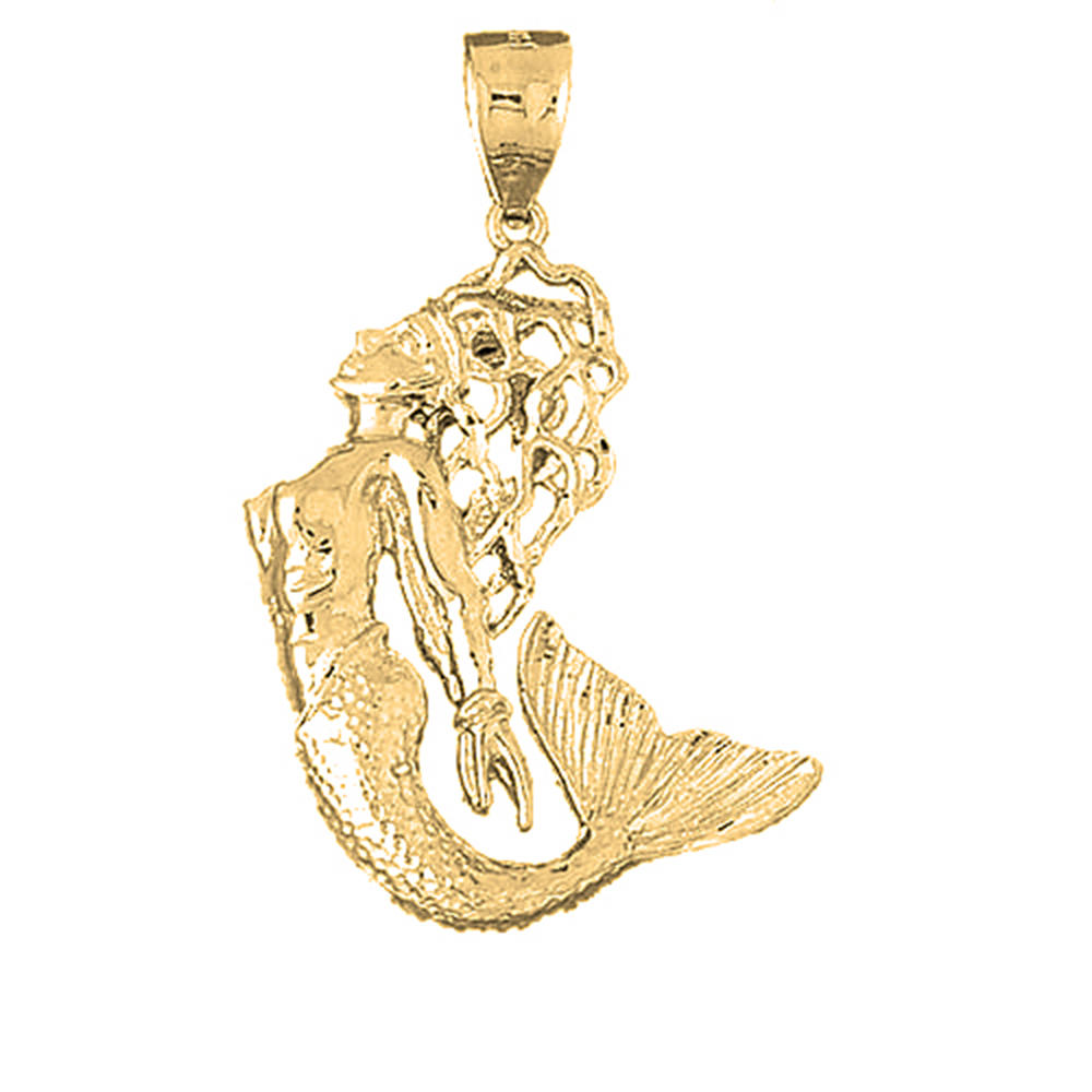Jewels Obsession 14K Yellow Gold 51mm Mermaid Pendant
