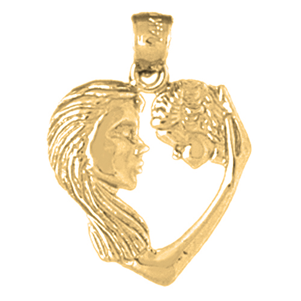 Jewels Obsession 18K Yellow Gold 22mm Mother And Child Heart Pendant