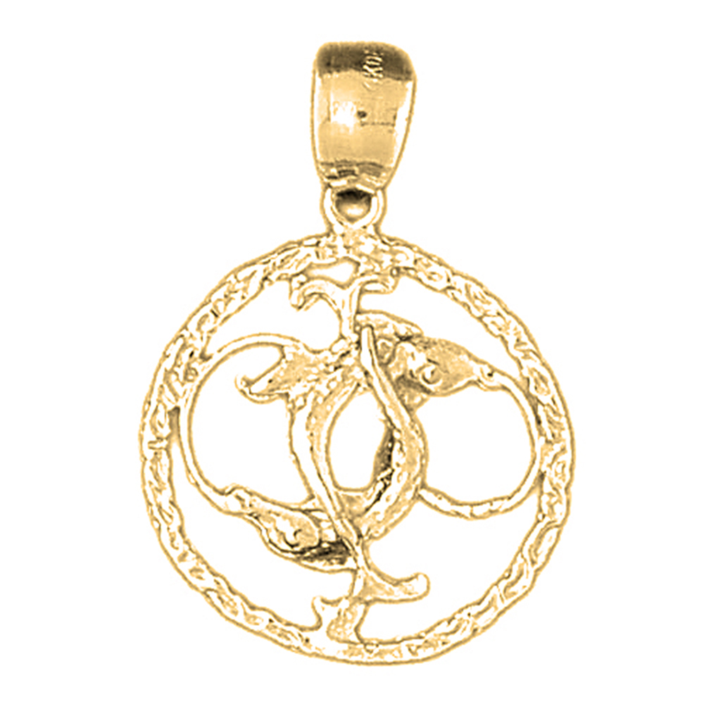 Jewels Obsession 14K Yellow Gold 31mm Zodiac - Pisces Pendant