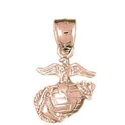 Jewels Obsession 14K Rose Gold 24mm Marine Corps Logo Pendant