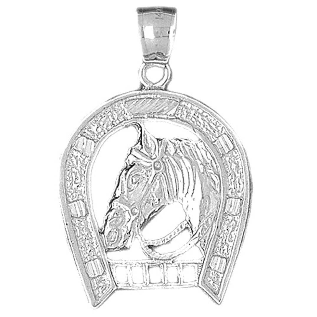 Jewels Obsession 14K White Gold 38mm Horseshoe With Horse Pendant