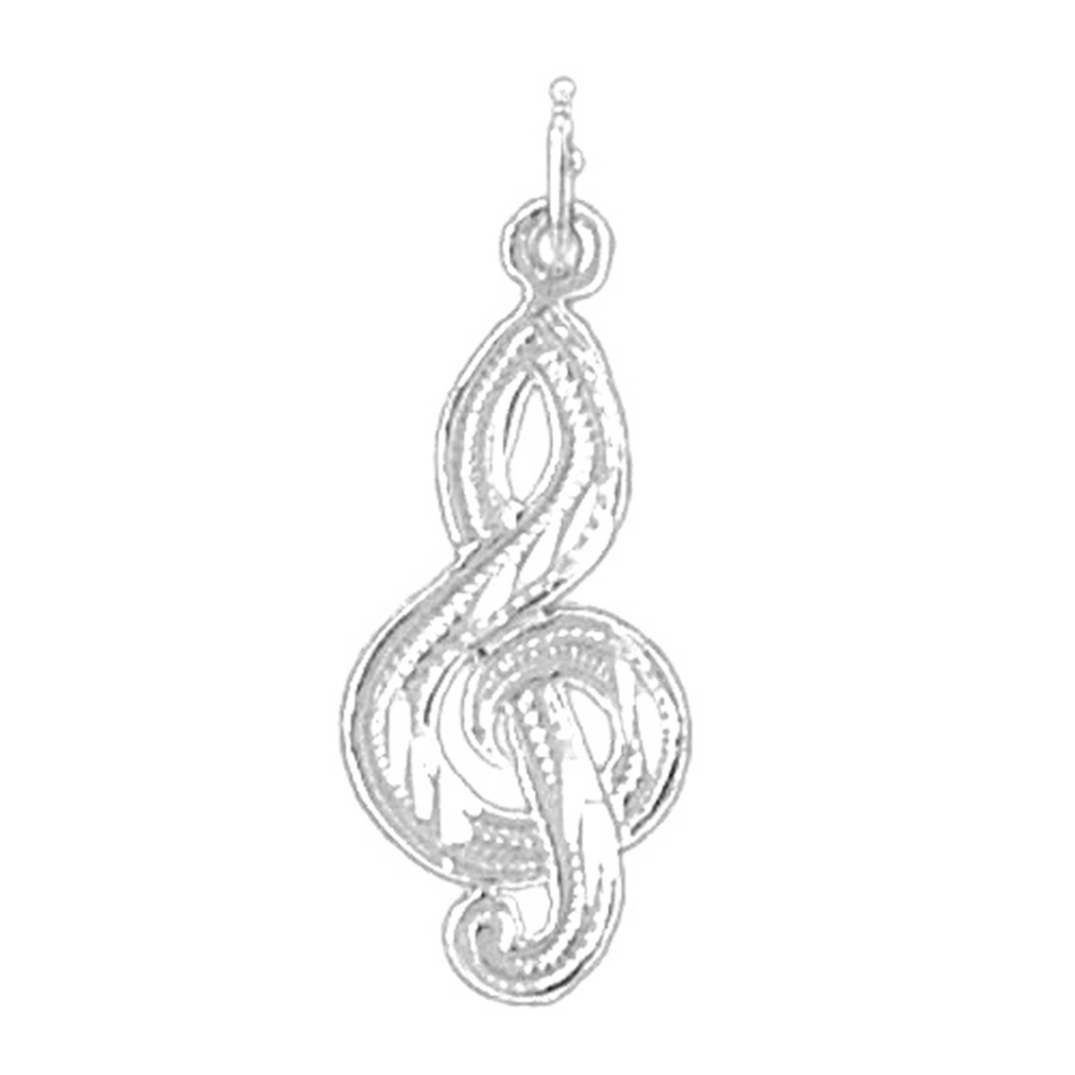 Jewels Obsession 14K White Gold 24mm Treble Clef Pendant
