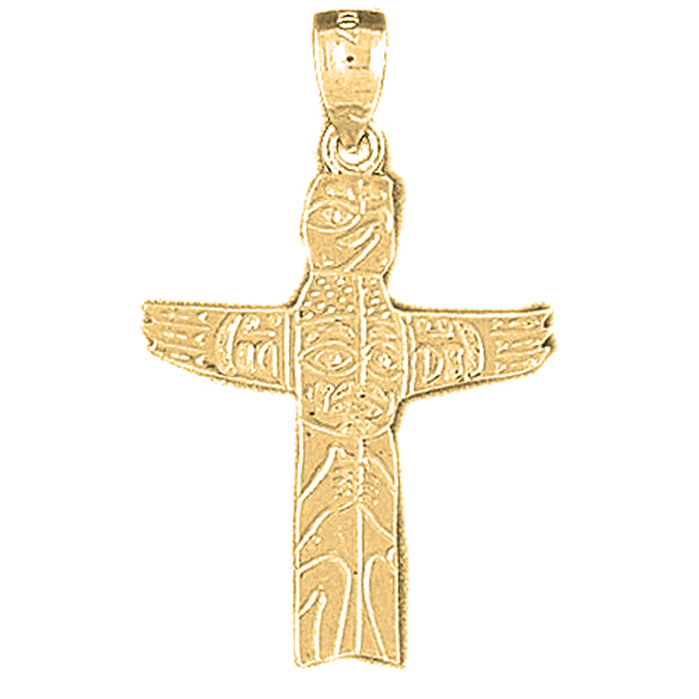 Jewels Obsession 14K Yellow Gold 32mm Totem Pole Pendant