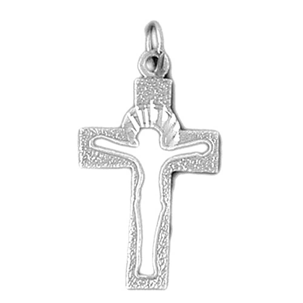 Jewels Obsession 14K White Gold 45mm Jesus Cut Out Cross Pendant