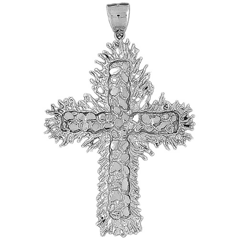 Jewels Obsession 14K White Gold 88mm Nugget Cross Pendant