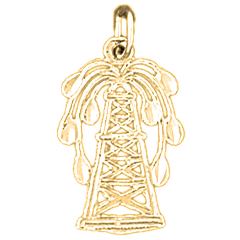Jewels Obsession 14K Yellow Gold 22mm Oil Well, Oil Rig Pendant