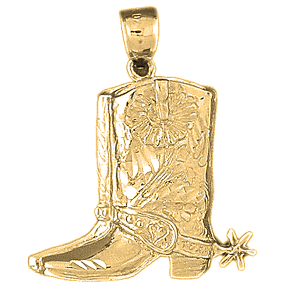 Jewels Obsession 10K Yellow Gold 33mm Cowboy Boots Pendant